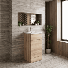 [BFDY3023] Alrewas Contemporary 1 Door Floor Standing Vanity Unit with Basin, Bleached Oak, 400mm - Lifestyle 3