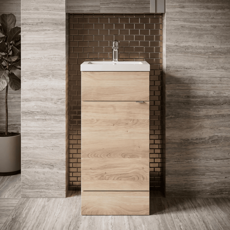 [BFDY3023] Alrewas Contemporary 1 Door Floor Standing Vanity Unit with Basin, Bleached Oak, 400mm - Silo