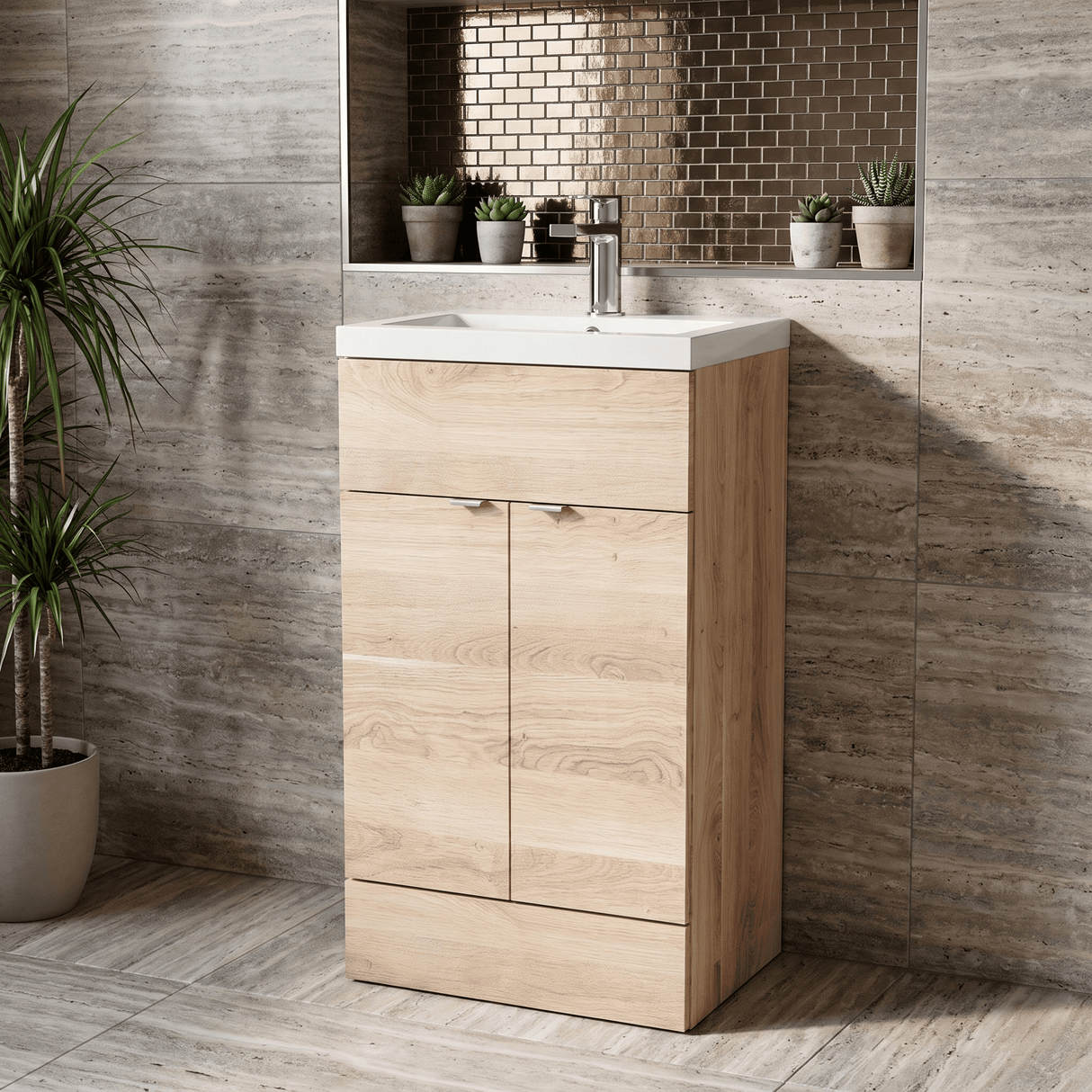 [BFDY3024A] Alrewas Contemporary 2 Door Floor Standing Vanity Unit with Basin, 500mm, Choice of Colour