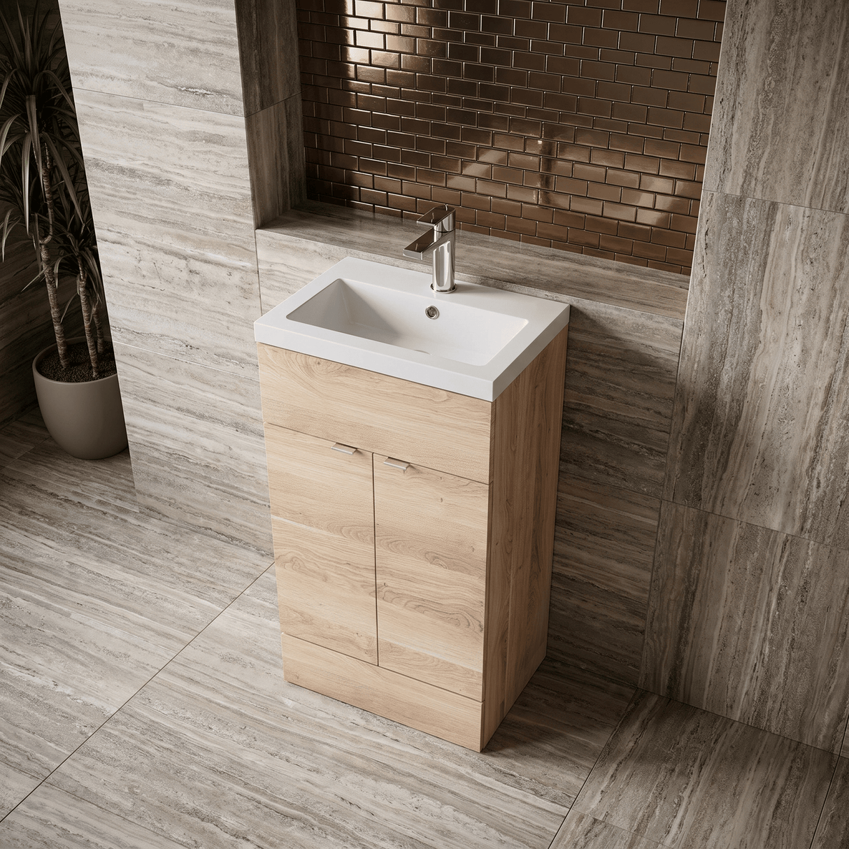 [BFDY3024A] Alrewas Contemporary 2 Door Floor Standing Vanity Unit with Basin, 500mm, Choice of Colour