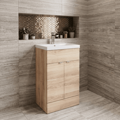 [BFDY3024] Alrewas Contemporary 2 Door Floor Standing Vanity Unit with Basin, Bleached Oak, 500mm - Lifestyle 1