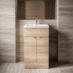 [BFDY3024] Alrewas Contemporary 2 Door Floor Standing Vanity Unit with Basin, Bleached Oak, 500mm - Silo