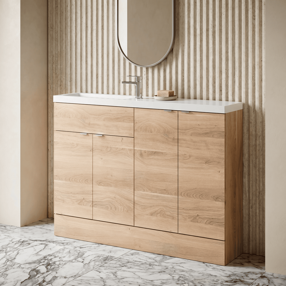 [BFDY3025] Alrewas Contemporary 2 Door Floor Standing Compact Combination Unit with Basin, Bleached Oak, 1200mm - Lifestyle 1