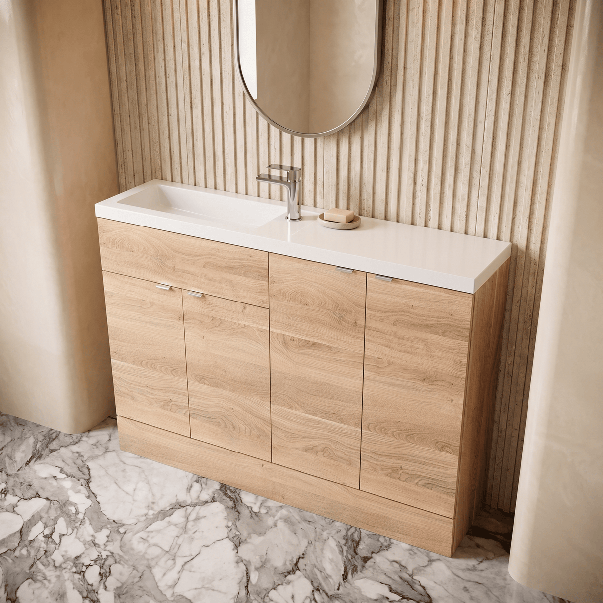 [BFDY3025] Alrewas Contemporary 2 Door Floor Standing Compact Combination Unit with Basin, Bleached Oak, 1200mm - Lifestyle 2