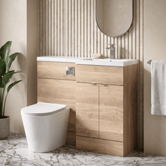 [BFDY3027] Alrewas Contemporary 2 Door Right-Hand Floor Standing Combination Unit with Basin, Bleached Oak, 1000mm - Lifestyle 1
