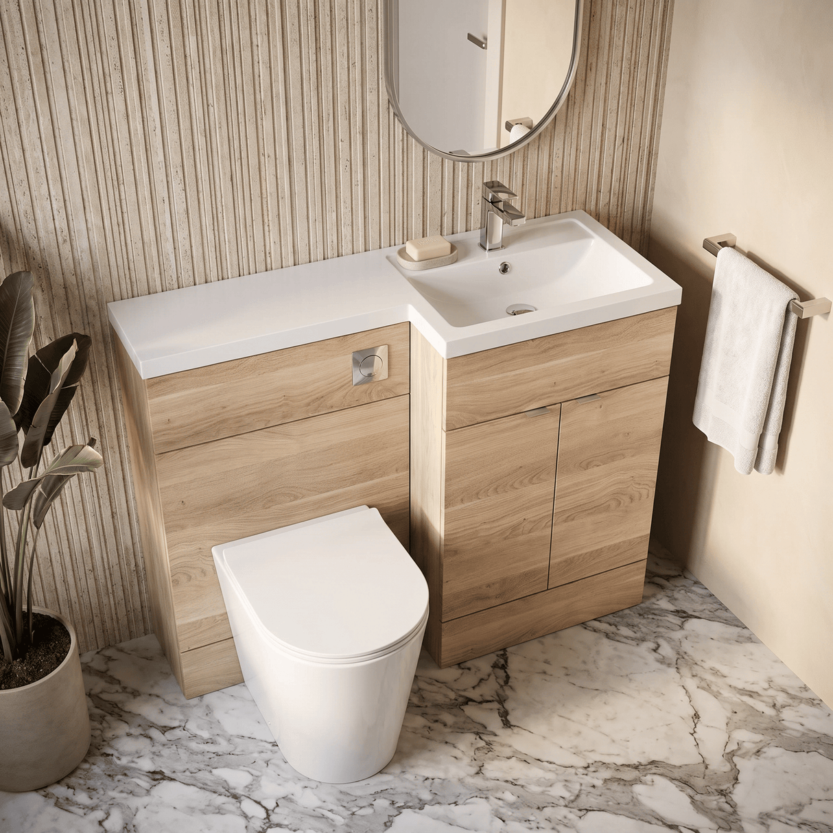 [BFDY3027] Alrewas Contemporary 2 Door Right-Hand Floor Standing Combination Unit with Basin, Bleached Oak, 1000mm - Lifestyle 2