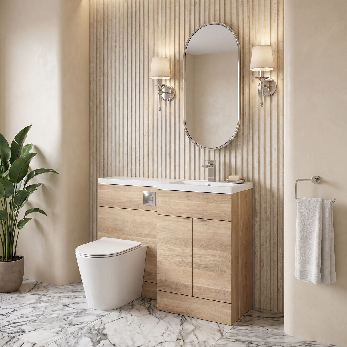 [BFDY3027] Alrewas Contemporary 2 Door Right-Hand Floor Standing Combination Unit with Basin, Bleached Oak, 1000mm - Lifestyle 3