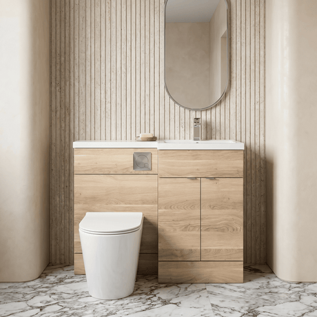 [BFDY3027] Alrewas Contemporary 2 Door Right-Hand Floor Standing Combination Unit with Basin, Bleached Oak, 1000mm - Silo