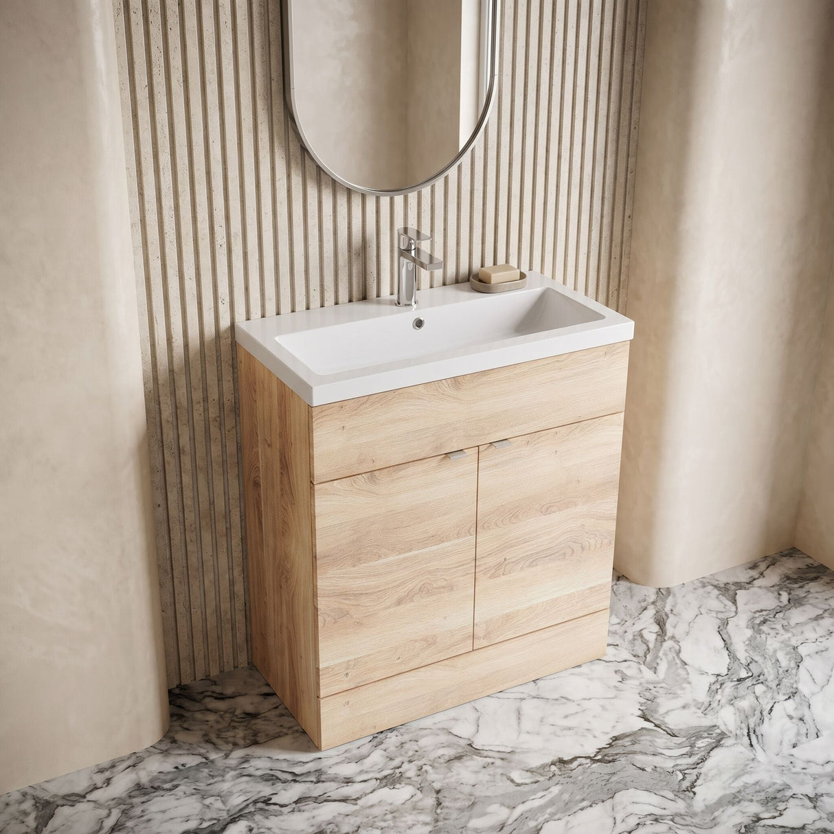 [BFDY3028A] Alrewas Contemporary 2 Door Floor Standing Vanity Unit with Basin, 800mm, Choice of Colour