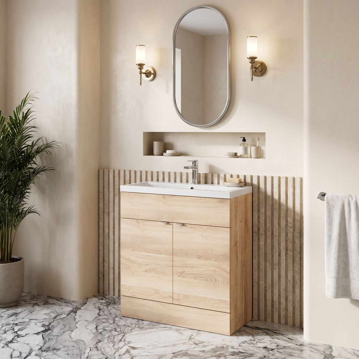 [BFDY3028A] Alrewas Contemporary 2 Door Floor Standing Vanity Unit with Basin, 800mm, Choice of Colour