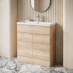 [BFDY3028] Alrewas Contemporary 2 Door Floor Standing Vanity Unit with Basin, Bleached Oak, 800mm - Lifestyle 1