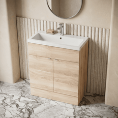 [BFDY3028] Alrewas Contemporary 2 Door Floor Standing Vanity Unit with Basin, Bleached Oak, 800mm - Lifestyle 2