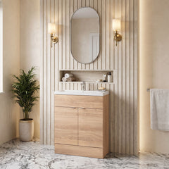 [BFDY3028] Alrewas Contemporary 2 Door Floor Standing Vanity Unit with Basin, Bleached Oak, 800mm - Lifestyle 3