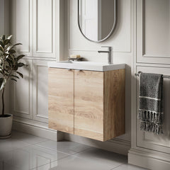 [BFDY3029] Alrewas Contemporary 2 Door Wall Hung Vanity Unit with Basin, Bleached Oak, 600mm - Lifestyle 1
