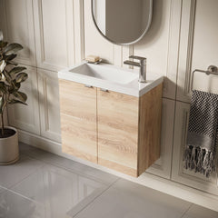 [BFDY3029] Alrewas Contemporary 2 Door Wall Hung Vanity Unit with Basin, Bleached Oak, 600mm - Lifestyle 2