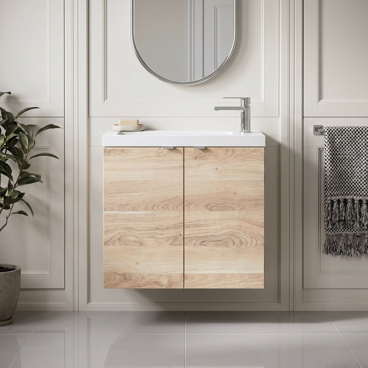 [BFDY3029] Alrewas Contemporary 2 Door Wall Hung Vanity Unit with Basin, Bleached Oak, 600mm - Silo