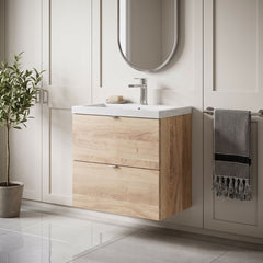 [BFDY3030A] Alrewas Contemporary 2 Drawer Wall Hung Vanity Unit with Basin, 600mm, Choice of Colour