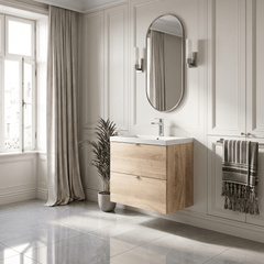 [BFDY3030A] Alrewas Contemporary 2 Drawer Wall Hung Vanity Unit with Basin, 600mm, Choice of Colour