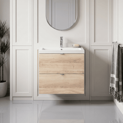[BFDY3030A] Alrewas Contemporary 2 Drawer Wall Hung Vanity Unit with Basin, 600mm, Choice of Colour - Silo