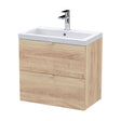 [BFDY3030] Alrewas Contemporary 2 Drawer Wall Hung Vanity Unit with Basin, Bleached Oak, 600mm - Cutout