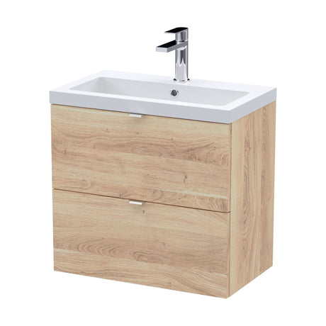 [BFDY3030] Alrewas Contemporary 2 Drawer Wall Hung Vanity Unit with Basin, Bleached Oak, 600mm - Cutout