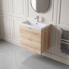 [BFDY3030] Alrewas Contemporary 2 Drawer Wall Hung Vanity Unit with Basin, Bleached Oak, 600mm - Lifestyle 2