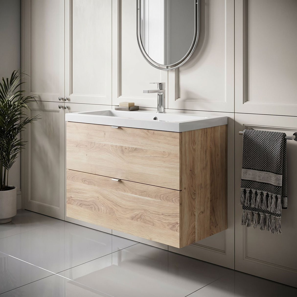 [BFDY3031A] Alrewas Contemporary 2 Drawer Wall Hung Vanity Unit with Basin, 800mm, Choice of Colour