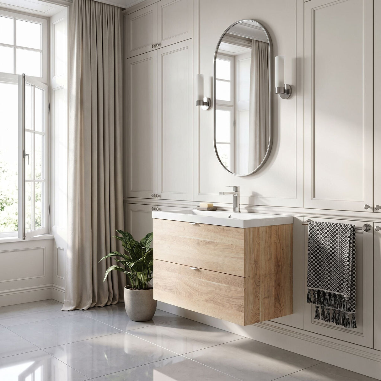 [BFDY3031A] Alrewas Contemporary 2 Drawer Wall Hung Vanity Unit with Basin, 800mm, Choice of Colour