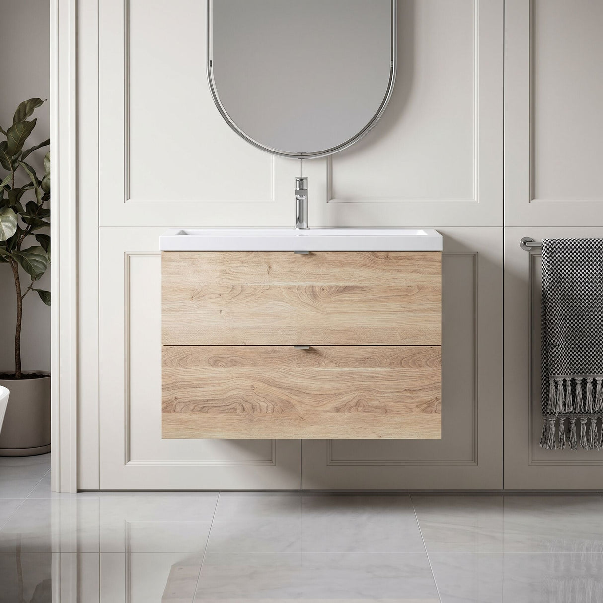 [BFDY3031A] Alrewas Contemporary 2 Drawer Wall Hung Vanity Unit with Basin, 800mm, Choice of Colour - Silo