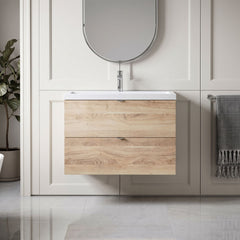 [BFDY3031A] Alrewas Contemporary 2 Drawer Wall Hung Vanity Unit with Basin, 800mm, Choice of Colour - Silo