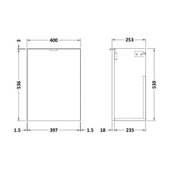 [BFDY3031] 400 1-Door Wall Hung Unit (255MM) - Technical Drawing