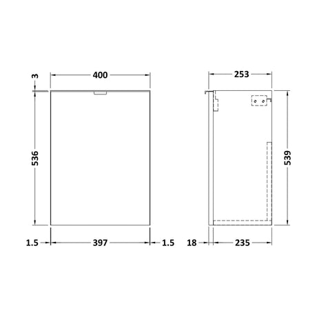 [BFDY3031] 400 1-Door Wall Hung Unit (255MM) - Technical Drawing