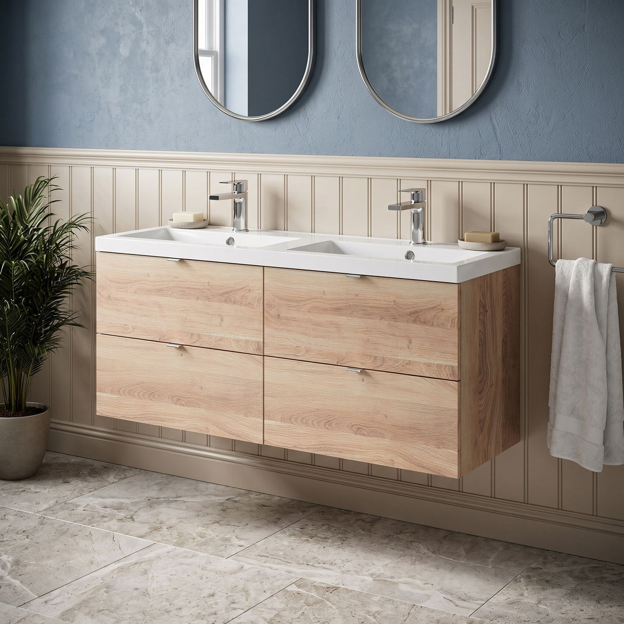 [BFDY3032A] Alrewas Contemporary 4 Drawer Wall Hung Vanity Unit with Basin, 1200mm, Choice of Colour