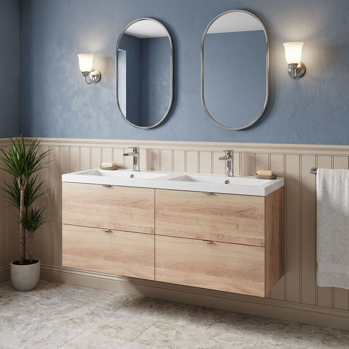 [BFDY3032A] Alrewas Contemporary 4 Drawer Wall Hung Vanity Unit with Basin, 1200mm, Choice of Colour