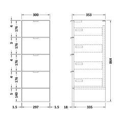 [BFDY3032] 300 Drawer Unit Full Depth - Technical Drawing