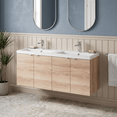 [BFDY3033A] Alrewas Contemporary 4 Door Wall Hung Vanity Unit with Basin, Bleached Oak, 1200mm - Lifestyle 1