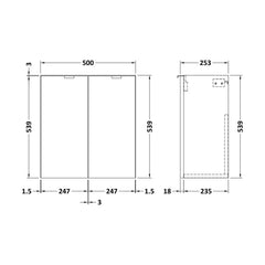 [BFDY3034] 500 2-Door Wall Hung Unit (255MM) - Technical Drawing