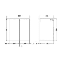 [BFDY3035] 500 2-Door Wall Hung Unit (355MM) - Technical Drawing