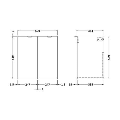[BFDY3035] 500 2-Door Wall Hung Unit (355MM) - Technical Drawing