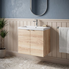 [BFDY3036A] Alrewas Contemporary 2 Door Wall Hung Vanity Unit with Basin, Bleached Oak, 600mm - Lifestyle 1