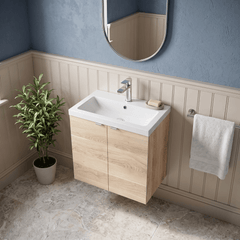 [BFDY3036A] Alrewas Contemporary 2 Door Wall Hung Vanity Unit with Basin, Bleached Oak, 600mm - Lifestyle 2