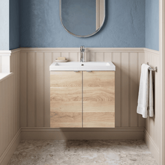 [BFDY3036A] Alrewas Contemporary 2 Door Wall Hung Vanity Unit with Basin, Bleached Oak, 600mm - Silo