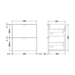 [BFDY3036] 500 2-Drawer Wall Hung Unit (355MM) - Technical Drawing