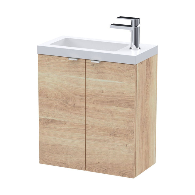 [BFDY3038] Alrewas Contemporary 2 Door Wall Hung Vanity Unit with Basin, Bleached Oak, 500mm - Cutout