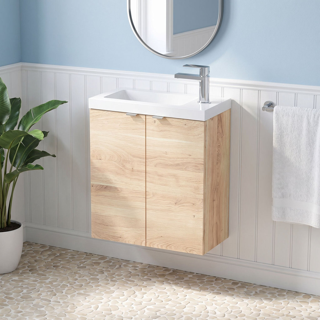 [BFDY3038] Alrewas Contemporary 2 Door Wall Hung Vanity Unit with Basin, Bleached Oak, 500mm - Lifestyle 1