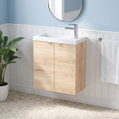 [BFDY3038] Alrewas Contemporary 2 Door Wall Hung Vanity Unit with Basin, Bleached Oak, 500mm - Lifestyle 1