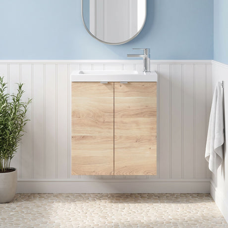 [BFDY3038] Alrewas Contemporary 2 Door Wall Hung Vanity Unit with Basin, Bleached Oak, 500mm - Silo