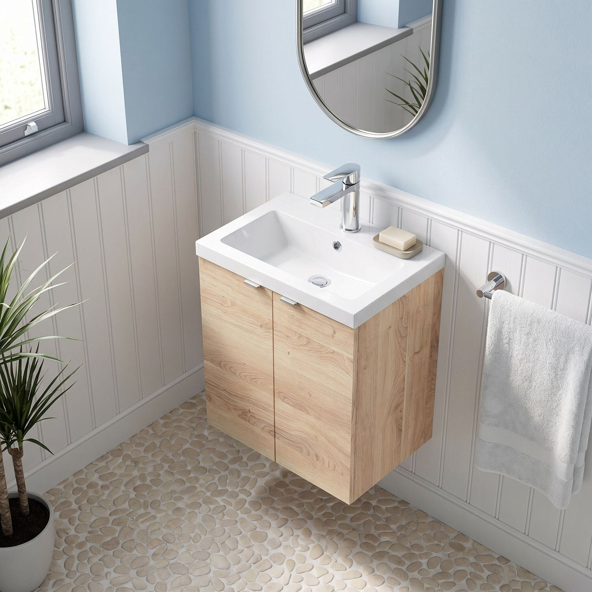 [BFDY3040A] Alrewas Contemporary 2 Door Wall Hung Vanity Unit with Ceramic Basin, 500mm, Choice of Colour