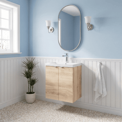 [BFDY3040A] Alrewas Contemporary 2 Door Wall Hung Vanity Unit with Ceramic Basin, 500mm, Choice of Colour