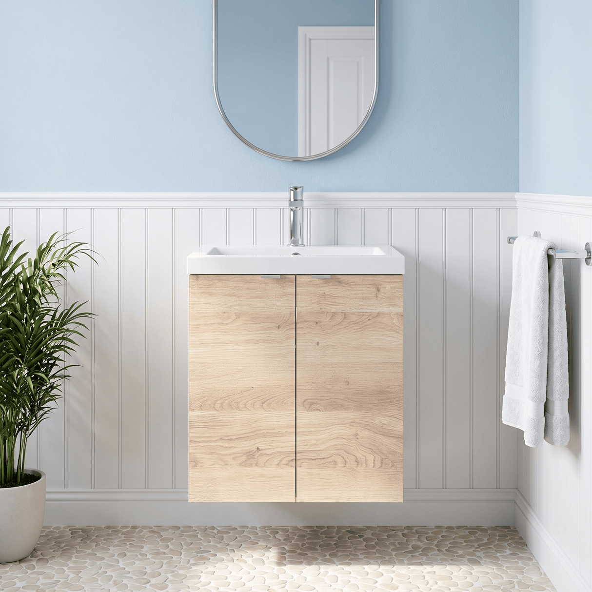 [BFDY3040A] Alrewas Contemporary 2 Door Wall Hung Vanity Unit with Ceramic Basin, 500mm, Choice of Colour - Silo